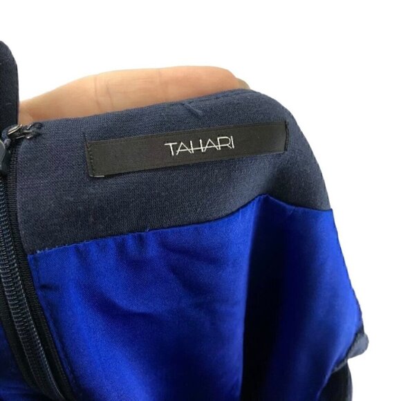 Tahari Stretch Knit Dress Solid Navy Blue Career Fitted Pleated Lined Mini Sz 10 - Picture 7 of 8